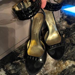 Black Silk and stone high heel shoes